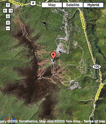Google Map of Killington area centered on the Killington Golf and Ski Resort